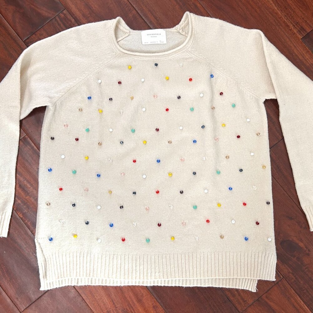 Springfield Knit Sweater Color Beaded Embellished Cottagecore Grandmacore Size S - Picture 2 of 7